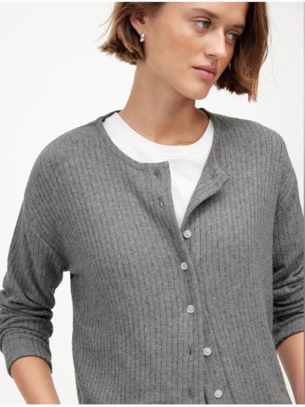 Madewell Gray Ribbed Button-Front Cardigan